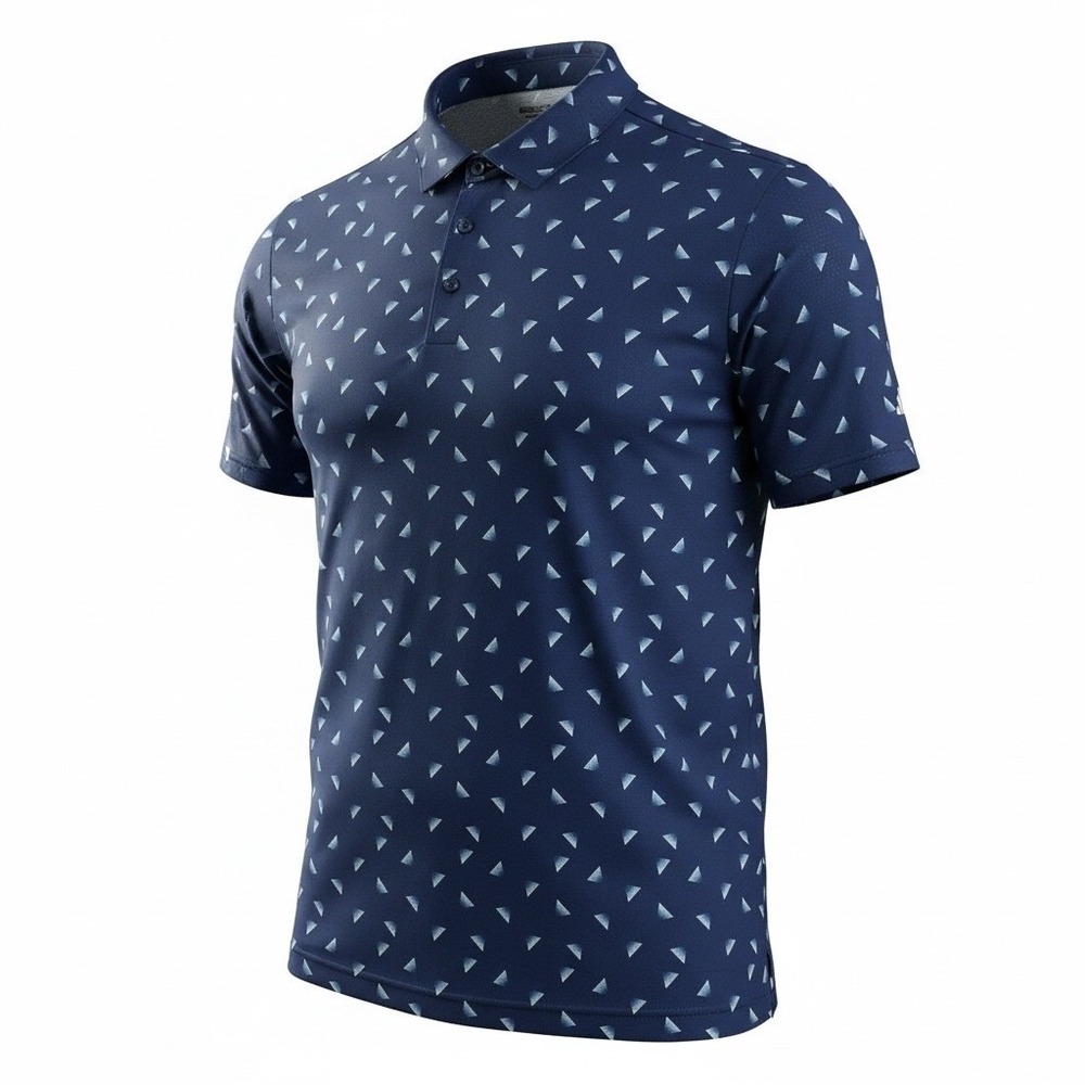 Adidas Mens Golf Polo Shirt 2XL Navy Blue Geometric Triangle Print Performance